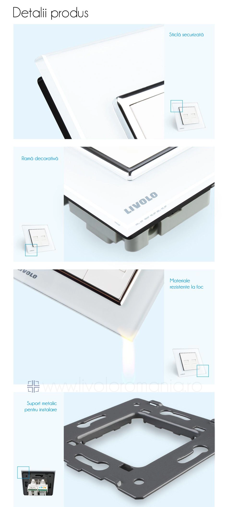 Priză dublă telefon + rețea calculator, RJ11+RJ45, Auriu, Livolo