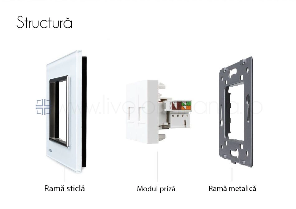 Priză dublă telefon + rețea calculator, RJ11+RJ45, Gri, Livolo