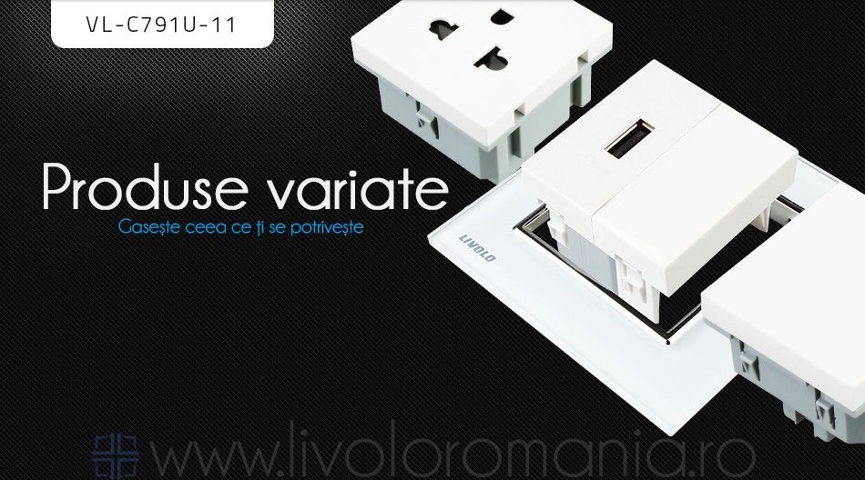 Priză simplă USB, Negru, Livolo