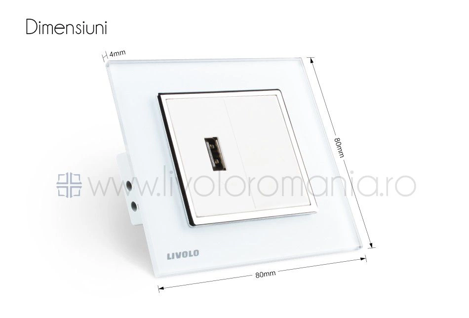 Priză simplă USB, Negru, Livolo