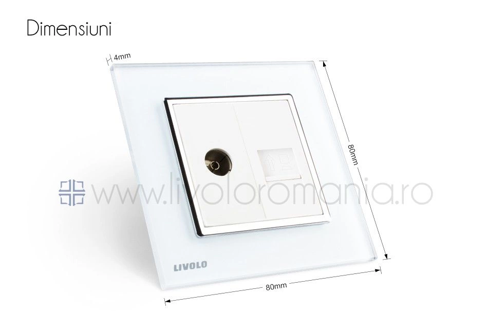 Priză dublă TV + rețea calculator, TV+RJ45, Negru, Livolo