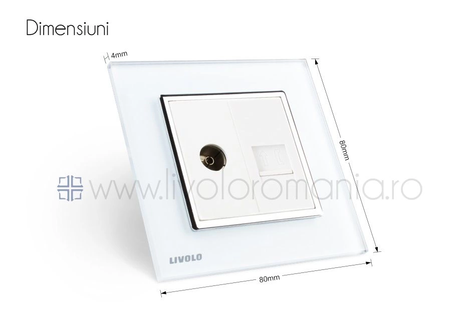 Priză dublă TV + telefon, TV+RJ11, Alb, Livolo