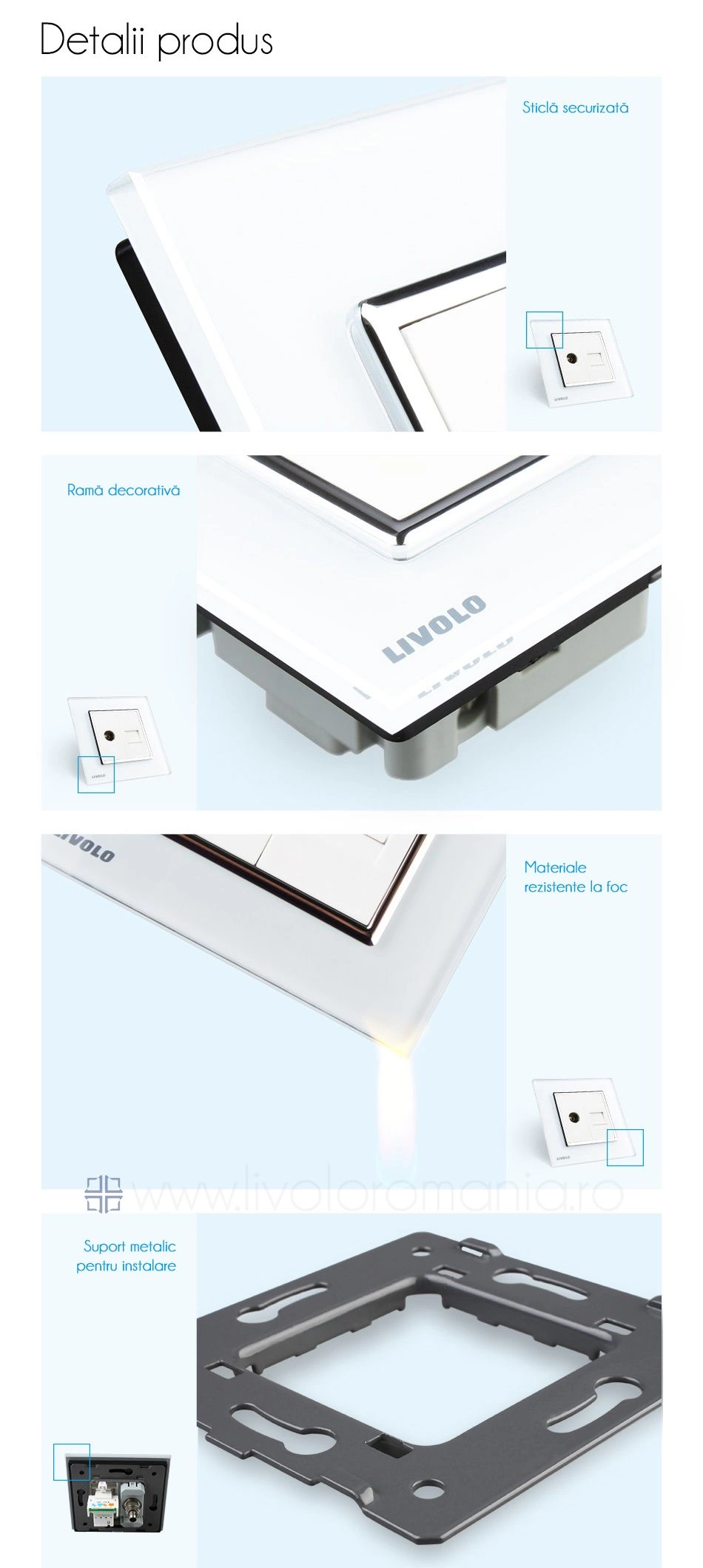 Priză dublă TV + telefon, TV+RJ11, Alb, Livolo