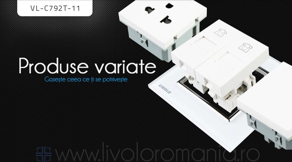 Priză dublă telefon, 2xRJ11, Negru, Livolo