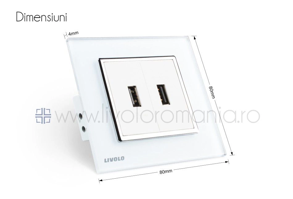 Priză dublă USB, Alb, Livolo