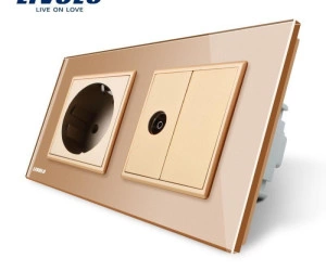 Priză dublă Schuko + Tv , Auriu, Livolo