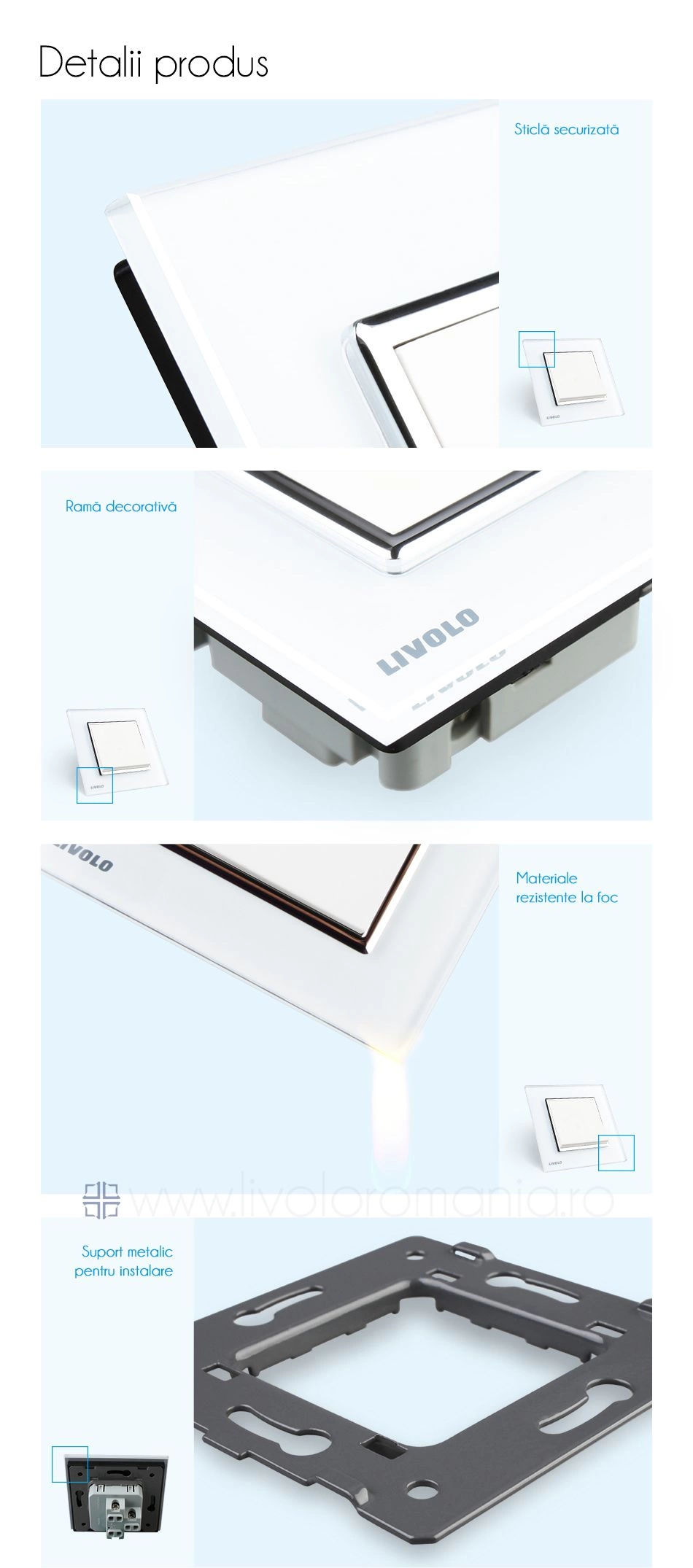 &Icirc;ntrerupător mecanic simplu, cap-scară, Alb, Livolo