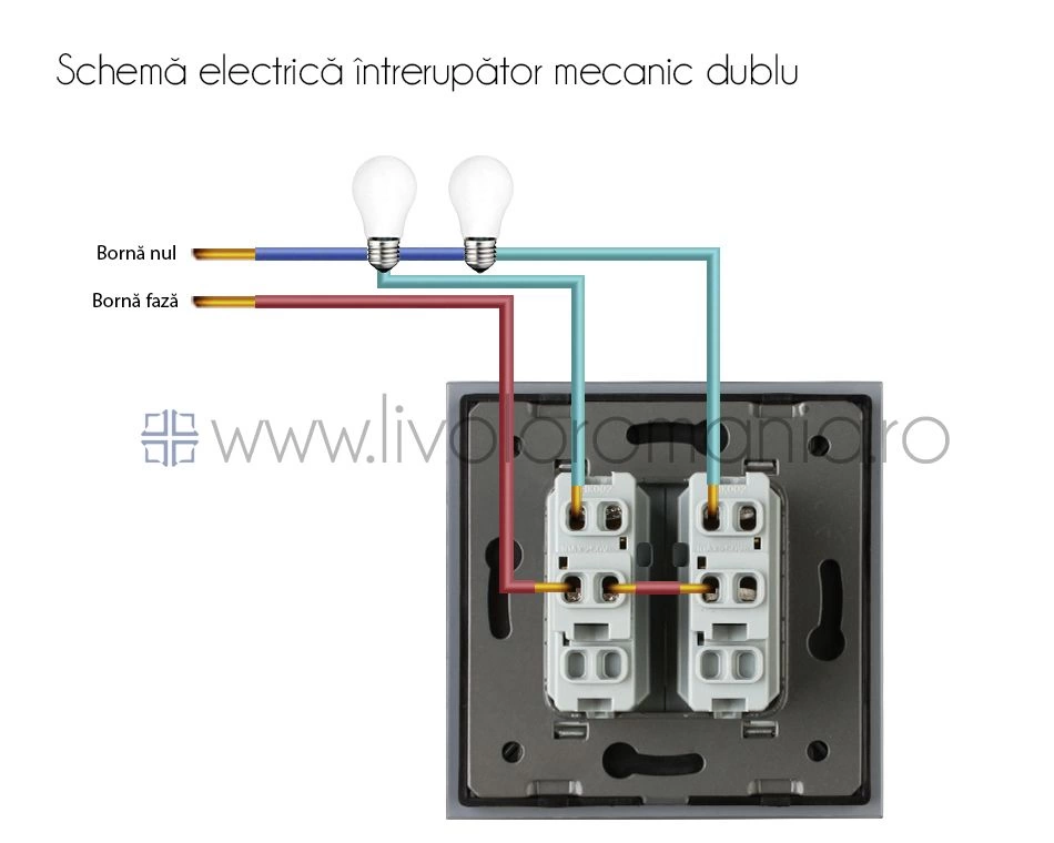 &Icirc;ntrerupător mecanic dublu, Auriu, Livolo