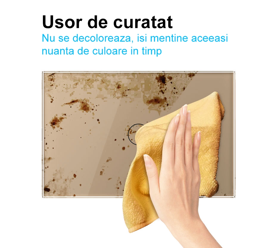 Intrerupator simplu, standard italian, cu panou sticla, 3M, Auriu, Livolo