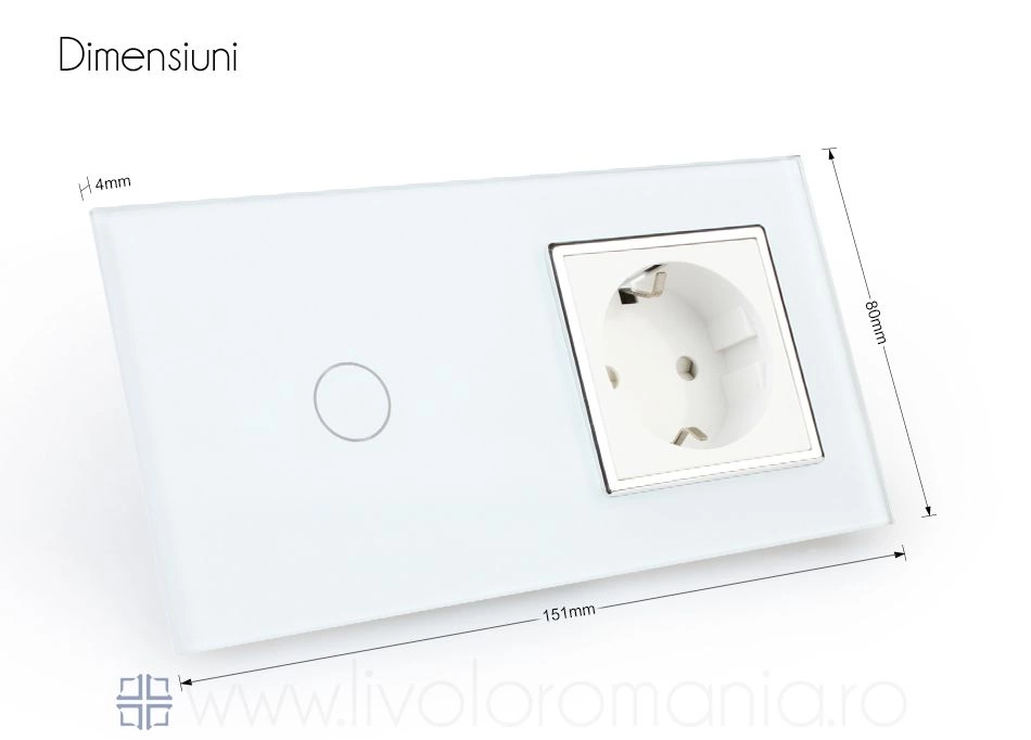 &Icirc;ntrerupător simplu + priză simplă, generatia noua, Alb, Livolo