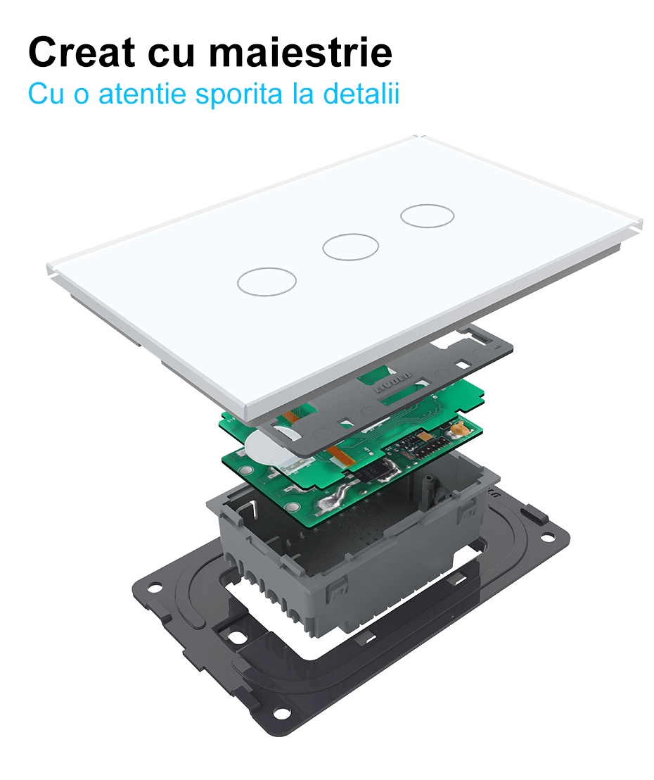 Intrerupator simplu, standard italian, control telecomanda RF, cu panou sticla, 3M, Negru, Livolo