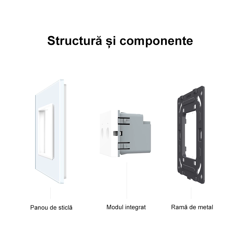 Modul intrerupator simplu tactil, 1M, cap scara / cap cruce, Alb, Livolo