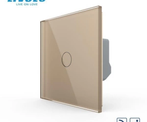 Întrerupător simplu tactil, wireless - control din telecomanda RF, cap scara / cap cruce, cu panou sticla, Generatia Noua, Auriu, Livolo