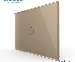 Intrerupator simplu, standard italian, cap scara / cap cruce, control telecomanda RF, cu panou sticla, 3M, Auriu, Livolo