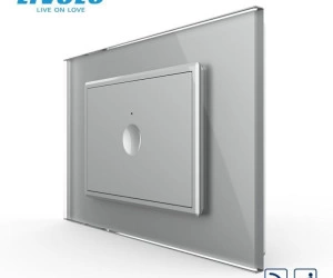 Intrerupator simplu tactil, control telecomanda RF, cap scara / cap cruce, standard italian, cu rama sticla, 3M, Gri, Livolo