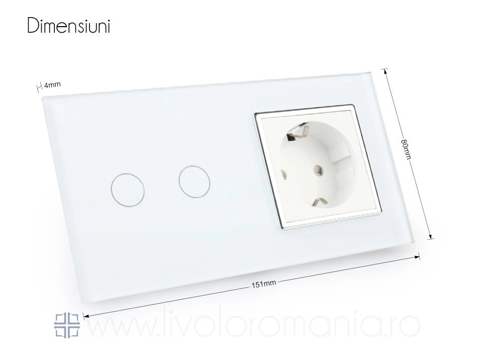 &Icirc;ntrerupător dublu + priză simplă, generatia noua, Gri, Livolo