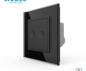 Intrerupator dublu tactil, control draperie, cu rama sticla, Negru, Livolo