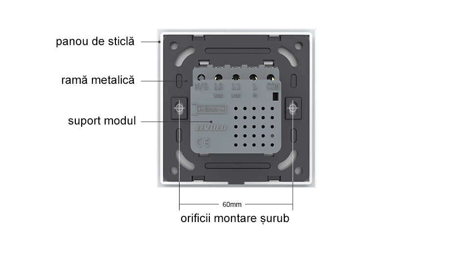 Modul intrerupator dublu tactil, control draperie, Alb, Livolo