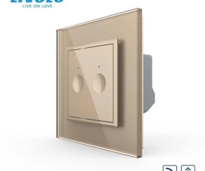 Intrerupator dublu tactil, control draperie, wireless - control telecomanda RF, cu rama sticla, Auriu, Livolo