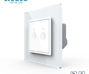 Intrerupator dublu tactil, control draperie, wireless - control telecomanda RF, cu rama sticla, Alb, Livolo