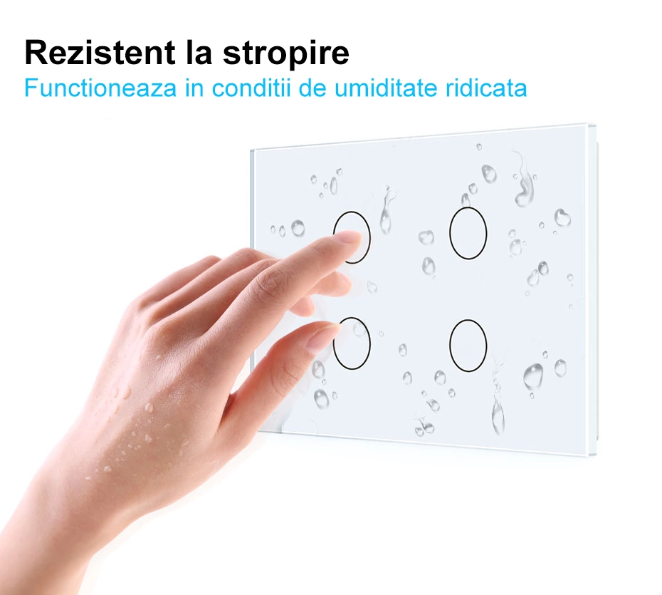 Intrerupator dublu, standard italian, conexiune WiFi, cu panou sticla, 3M, Negru, Livolo