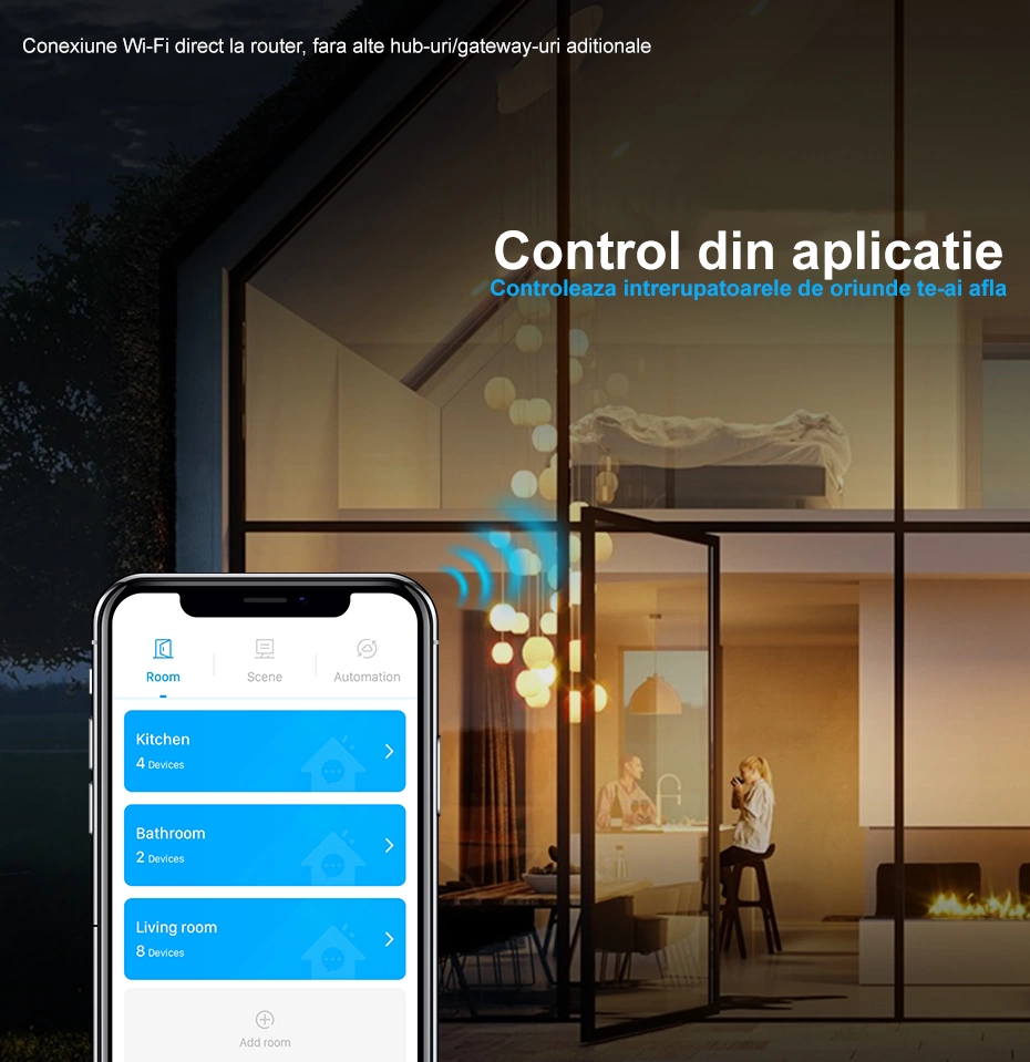 Intrerupator dublu, standard italian, conexiune WiFi, cu panou sticla, 3M, Gri, Livolo