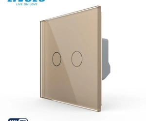 Intrerupator tactil dublu WiFi, cu panou sticla, Auriu, Livolo