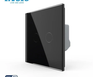 Intrerupator tactil dublu WiFi, cu panou sticla, Negru, Livolo