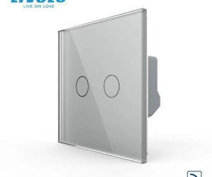 Întrerupător dublu tactil, wireless - control din telecomanda RF, cu panou sticla, Generatia Noua, Gri, Livolo
