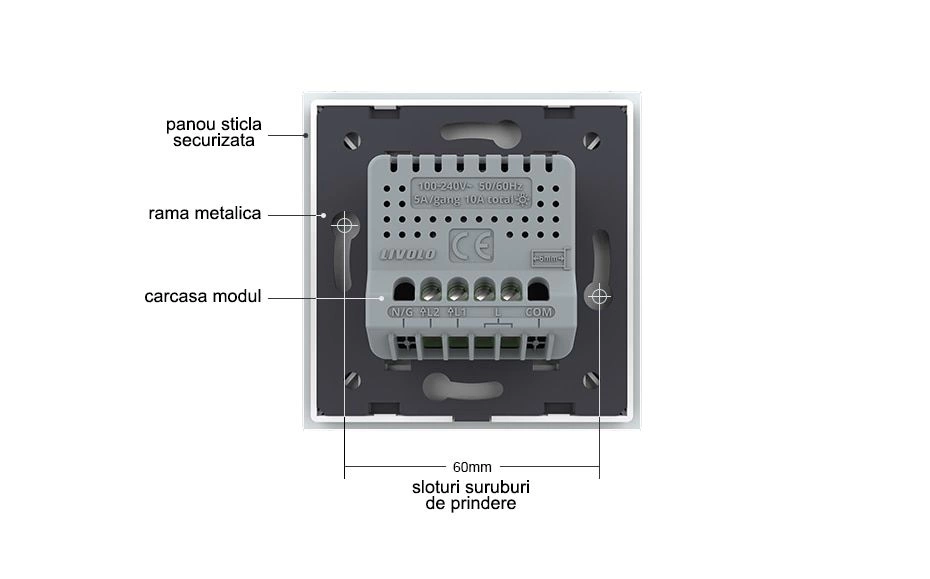 Modul intrerupator dublu tactil, wireless - control din telecomanda RF, Generatia Noua, Livolo