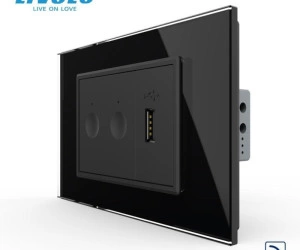 Intrerupator tactil dublu control telecomanda RF + priza USB, 3M, rama sticla, Negru, Livolo