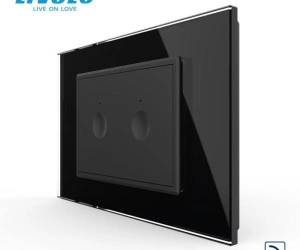 Intrerupator dublu tactil, control telecomanda RF, standard italian, cu rama sticla, 3M, Negru, Livolo