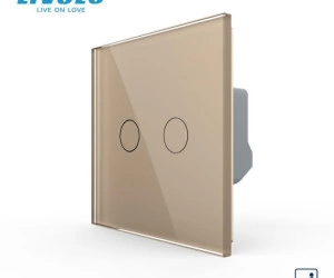 Întrerupător dublu tactil, cap scara / cap cruce,  cu panou sticla, Generatia Noua, Auriu, Livolo