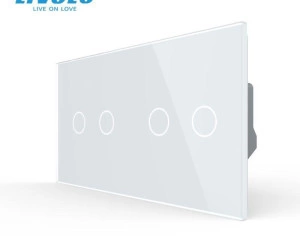 Intrerupator dublu cap / scara + dublu cap / scara, generatia noua, cu panou sticla, Alb, Livolo
