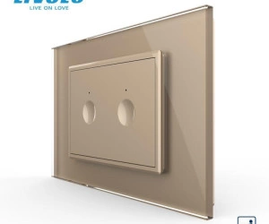 Intrerupator dublu tactil, cap scara / cap cruce, standard italian, cu rama sticla, 3M, Auriu, Livolo