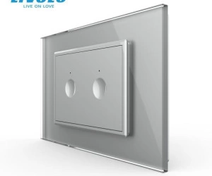 Intrerupator dublu tactil, cap scara / cap cruce, standard italian, cu rama sticla, 3M, Gri, Livolo