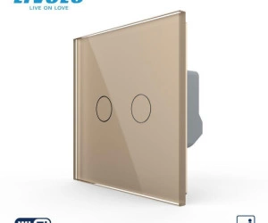 Intrerupator tactil dublu WiFi, cap / scara / cruce, cu panou sticla, Auriu, Livolo