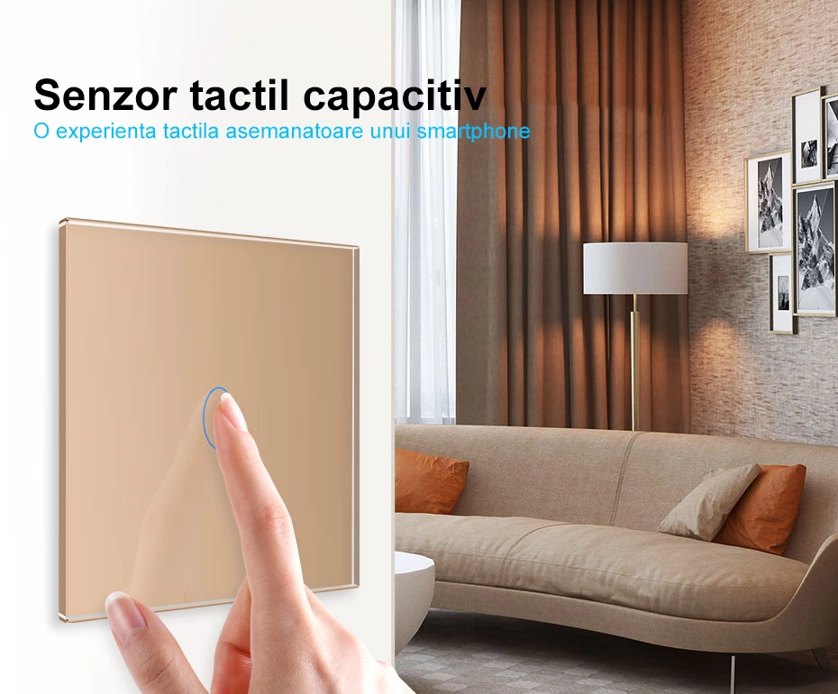 Intrerupator dublu, standard italian, cap scara / cap cruce, control telecomanda RF, cu panou sticla, 3M, Alb, Livolo