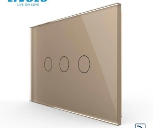 Intrerupator triplu, standard italian, control telecomanda RF, cu panou sticla, 3M, Auriu, Livolo