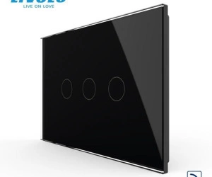 Intrerupator triplu, standard italian, control telecomanda RF, cu panou sticla, 3M, Negru, Livolo