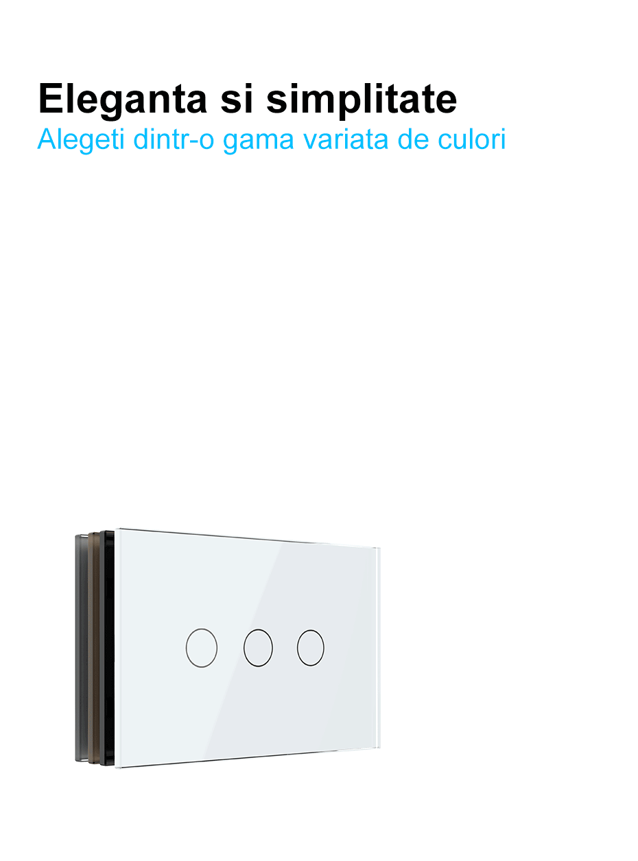 Intrerupator triplu, standard italian, control telecomanda RF, cu panou sticla, 3M, Alb, Livolo