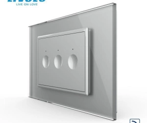 Intrerupator triplu tactil, control telecomanda RF, standard italian, cu rama sticla, 3M, Gri, Livolo