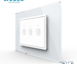 Intrerupator triplu tactil, control telecomanda RF, cap scara / cap cruce, standard italian, cu rama sticla, 3M, Auriu, Livolo