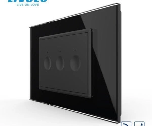 Intrerupator triplu tactil, control telecomanda RF, cap scara / cap cruce, standard italian, cu rama sticla, 3M, Negru, Livolo