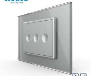 Intrerupator triplu tactil, control telecomanda RF, cap scara / cap cruce, standard italian, cu rama sticla, 3M, Gri, Livolo