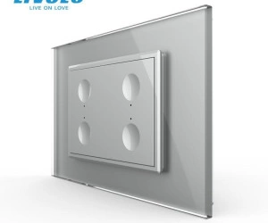 Intrerupator cvadruplu tactil, cap scara / cap cruce, standard italian, cu rama sticla, 3M, Gri, Livolo