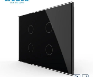 Intrerupator cvadruplu, standard italian, cap scara / cap cruce, control telecomanda RF, cu panou sticla, 3M, Negru, Livolo