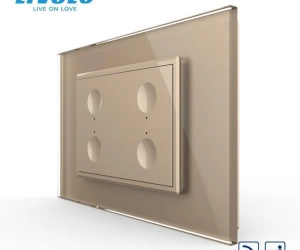 Intrerupator cvadruplu tactil, control telecomanda RF, cap scara / cap cruce, standard italian, cu rama sticla, 3M, Auriu, Livolo