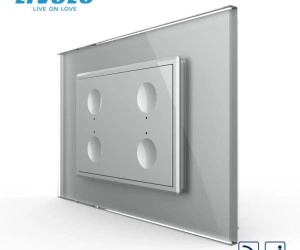 Intrerupator cvadruplu tactil, control telecomanda RF, cap scara / cap cruce, standard italian, cu rama sticla, 3M, Gri, Livolo