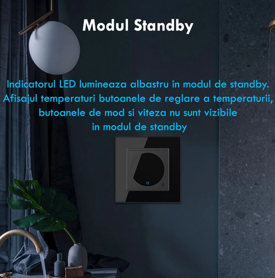 Modul controller pentru aer conditionat, fara rama sticla, Negru, Livolo